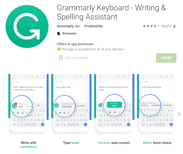 Grammarly keyboard app for mobile devices