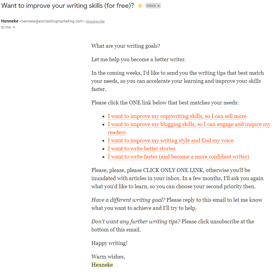 Henneke's emails about writing & copywriting tips