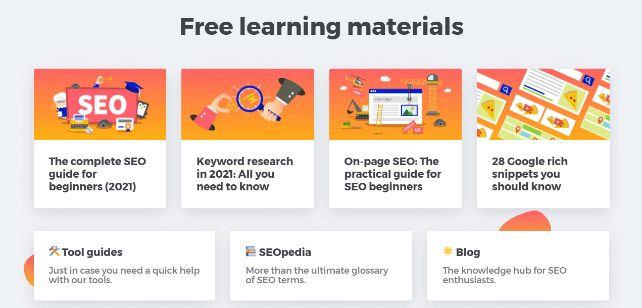 Free learning materials related to SEO by Mangools