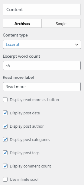 Blog and single page settings in wordpress