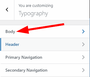 Body in wordpress customizer