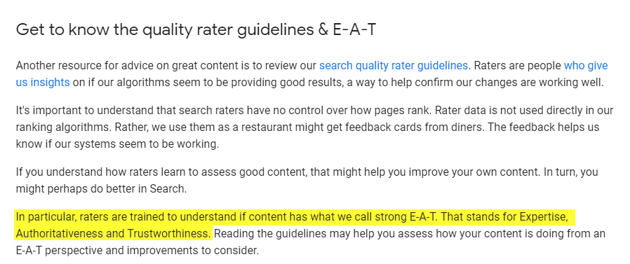 Google's EAT core algorithm