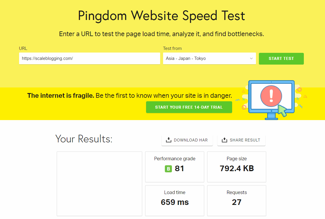 Pingdom site speed checker